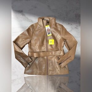 Kenneth Cole Women's Brown Belted Faux Leather Jacket Size Small